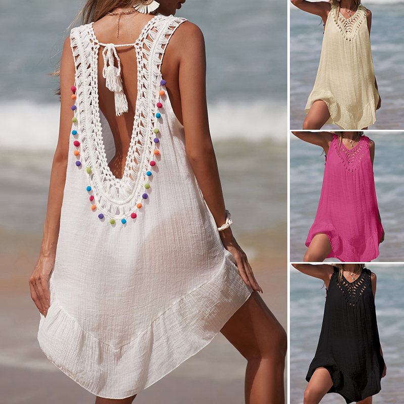 Summer Clothing Colors - Frauen V-ausschnitt Rückenfreies Aushöhlen Kurzes Kleid