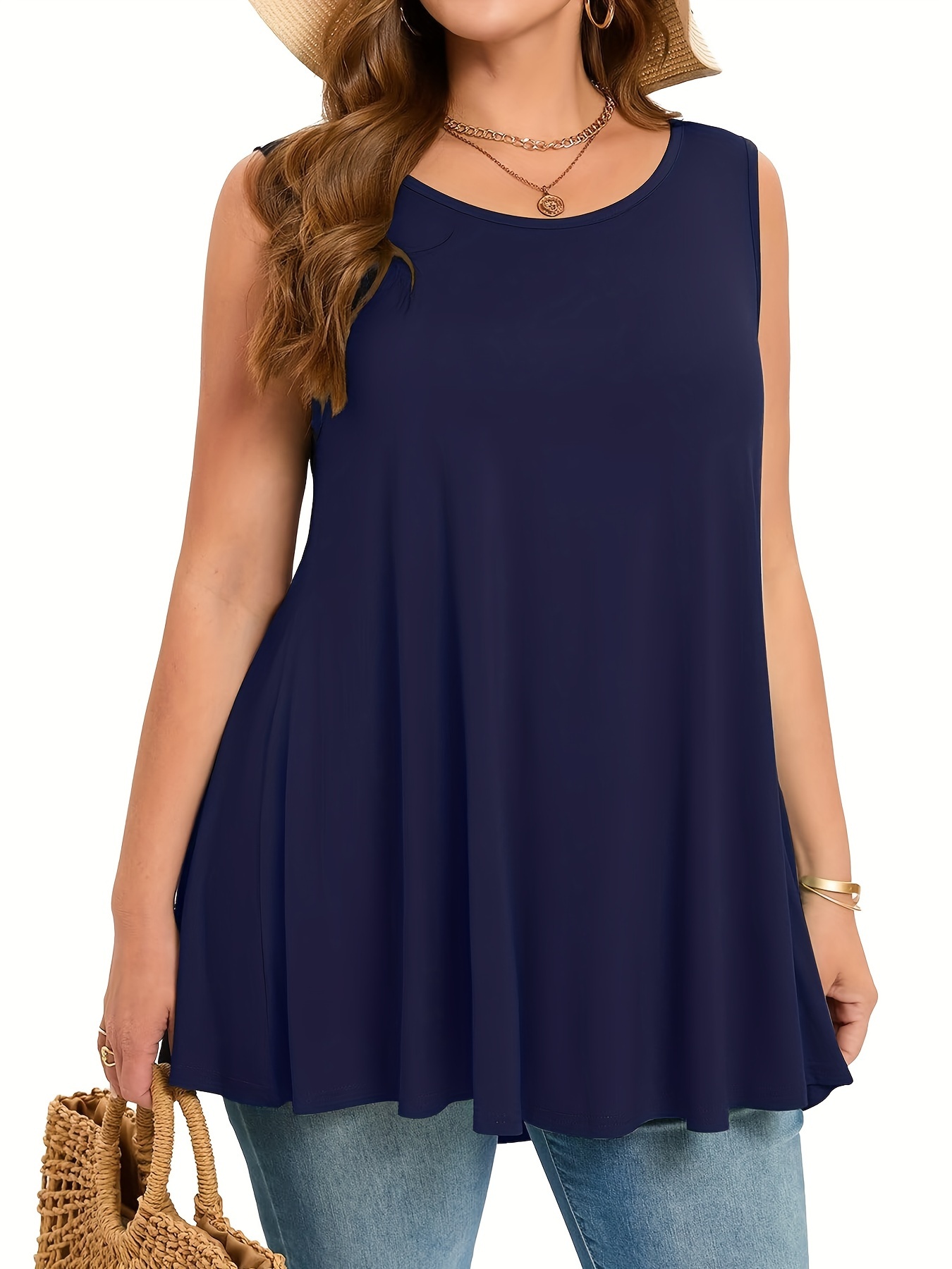 Summer Clothing Plus Size - Einfaches, solides Tanktop in Übergröße, lässiges,
