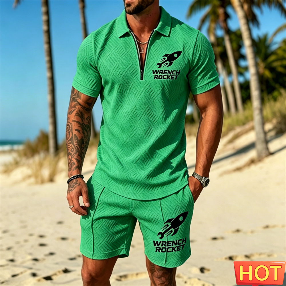 Summer Clothing Vacation - Sommeroutfit Herren, Herren-Urlaubs-Polo-Set, Freizeitkleidung, zweiteiliges Set