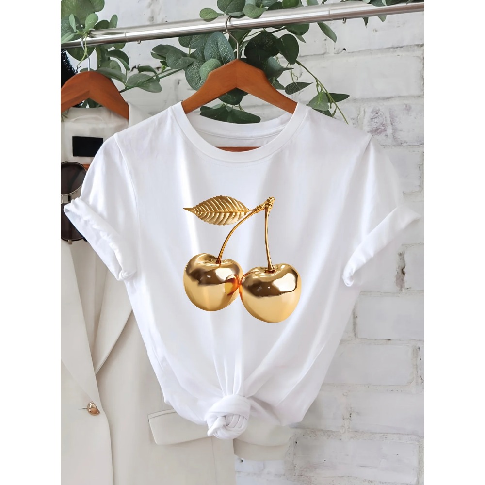 Summer Clothing Aesthetic - Lässiges Sommer-T-Shirt für Damen mit goldenem