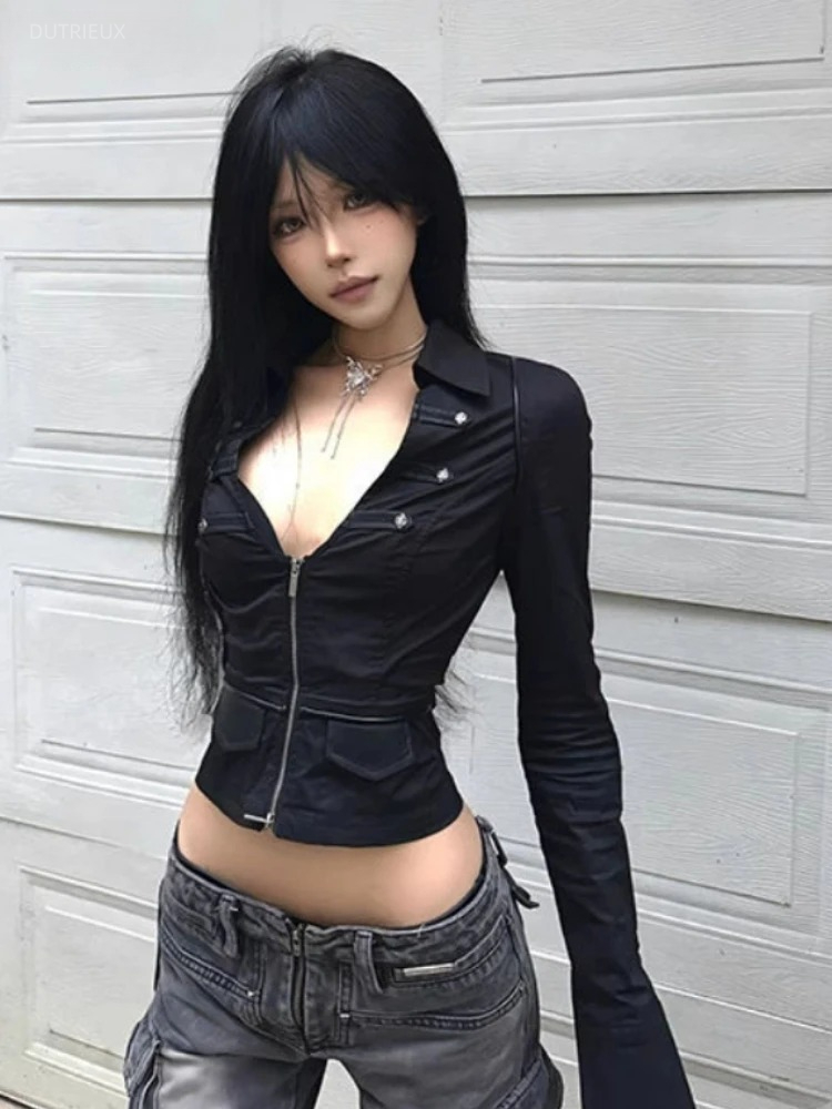 Summer Clothing Aesthetic - Y2k Ästhetische Frauen Sexy Bluse Solide