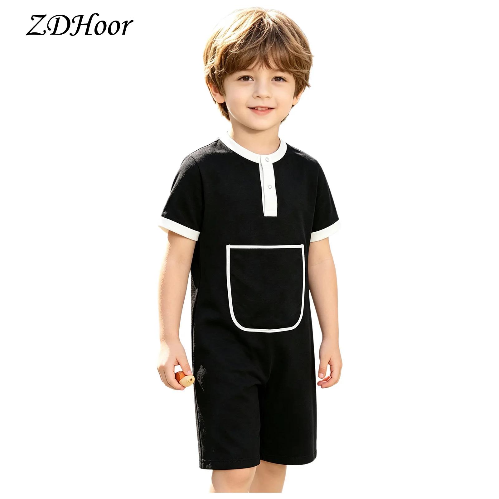 Summer Clothing Kids Boys - Kinder-Jumpsuit mit Druckknöpfen, Vordertasche und Reißverschluss