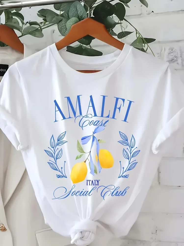 Summer Clothing Aesthetic - T-Shirt mit Zitronen-Print, kurzärmelig, Rundhalsausschnitt, lässiges