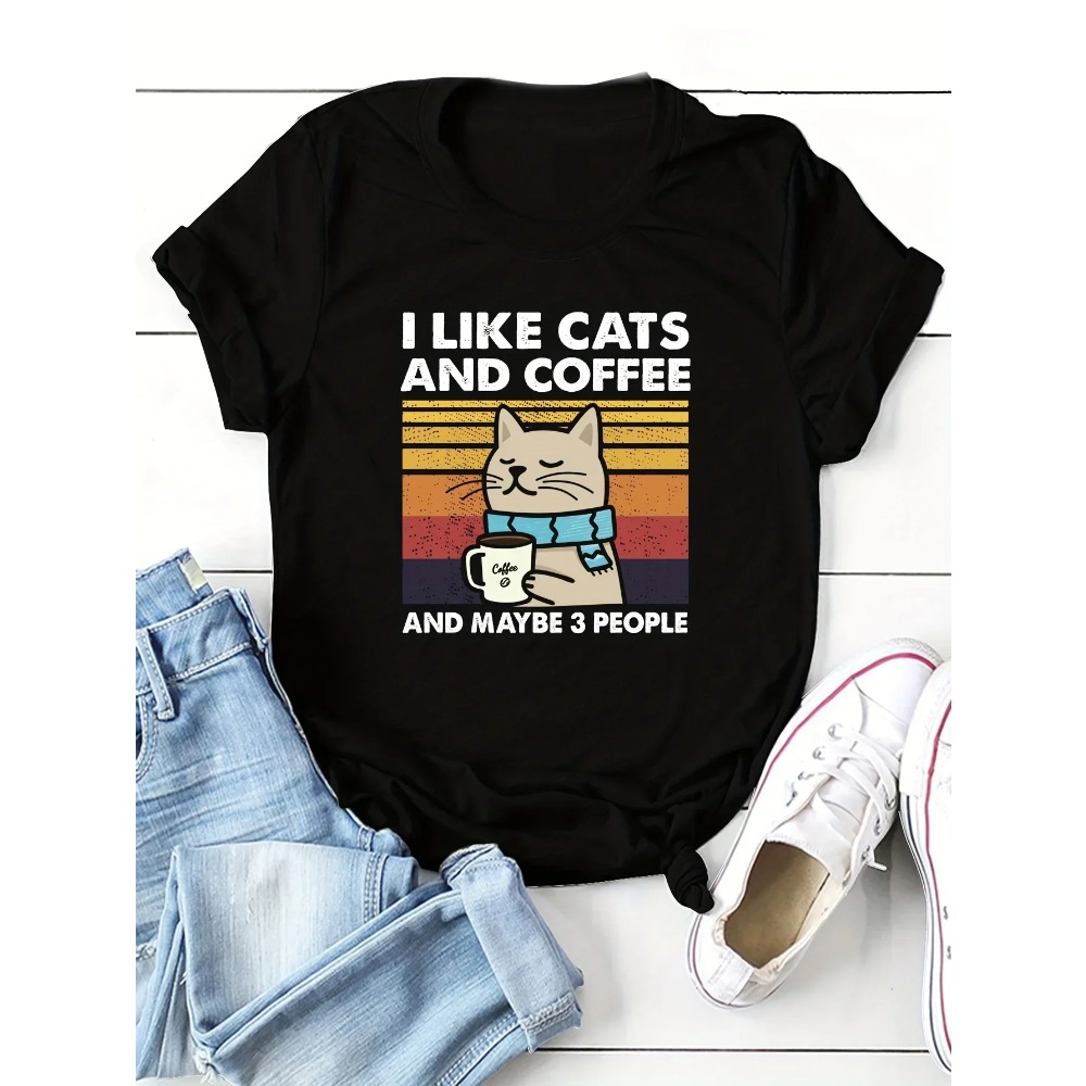 Summer Clothing Aesthetic - Hals Kurzarm frauen Kleidung Katze Kaffee