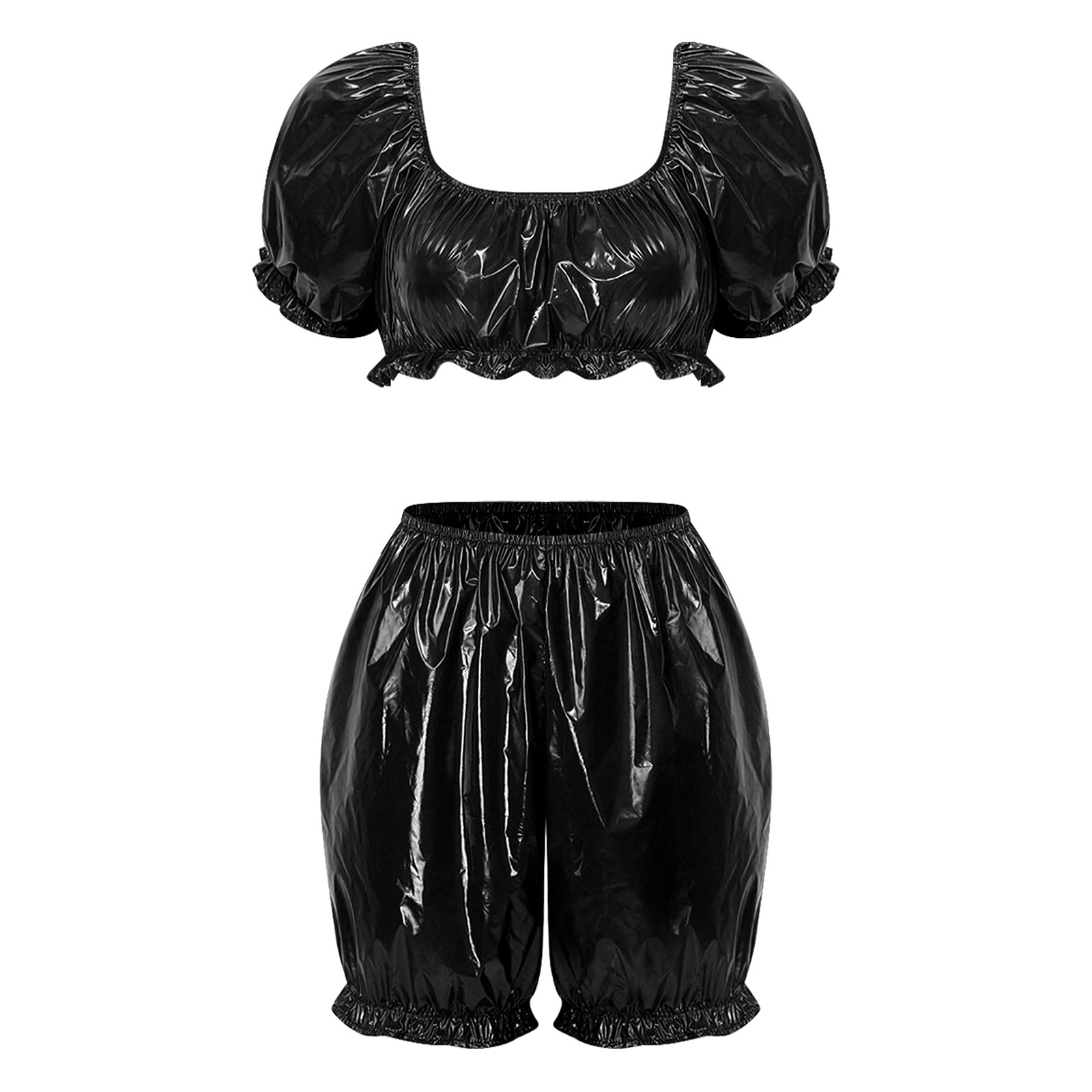 Summer Clothing Sets - Damen Wet-Look PU-Leder Clubwear Outfits Vinyl