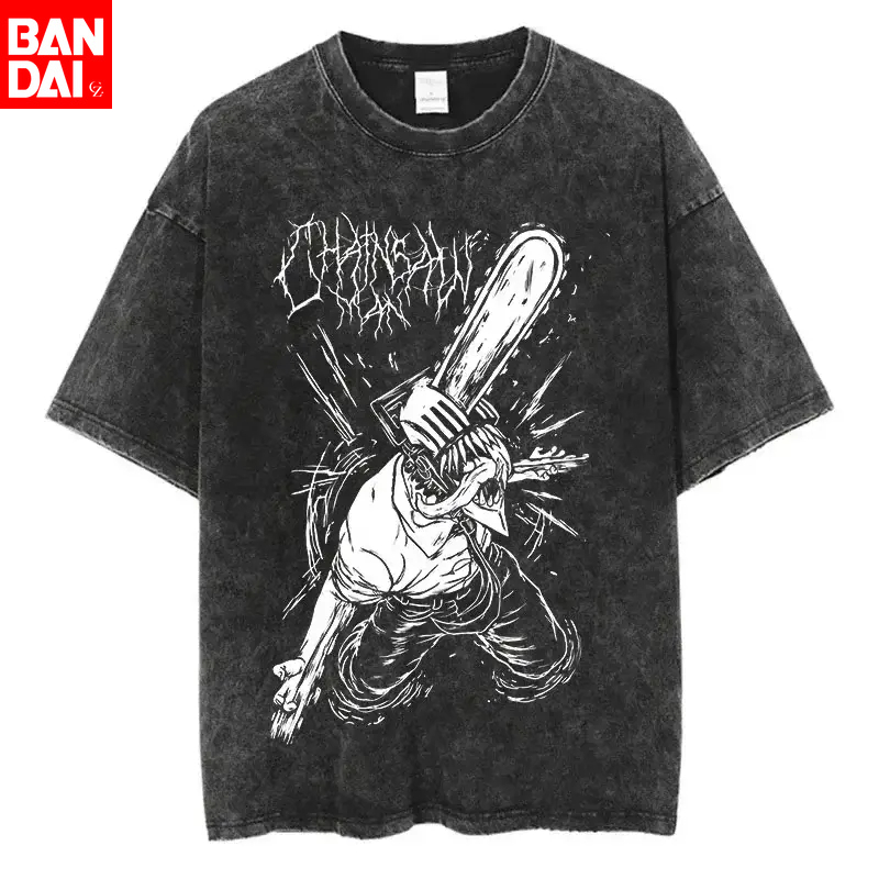 Summer Edit Clothing - Chainsaw Man Denji Weißes Metall-Grafik-T-Shirt 2026