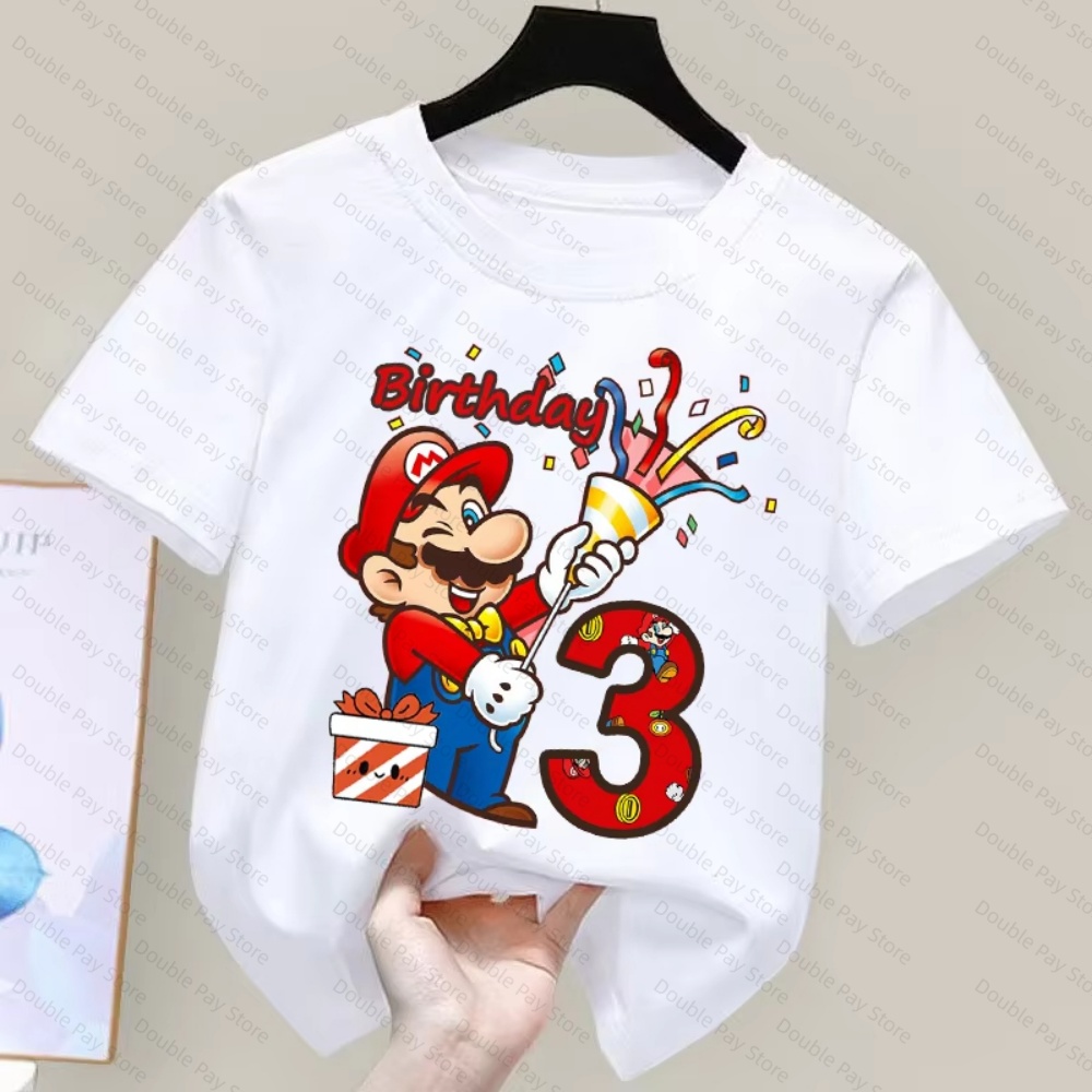 Summer Edit Clothing - Kinder-Cartoon-Mario-Geburtstags-Zahlen-T-Shirt für Jungen & Mädchen 3-8