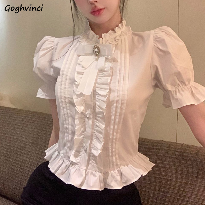 Summer Clothing Aesthetic - Puff Sleeve Shirts Frauen Weiß Rüschen