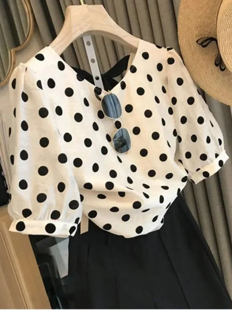 Polka Dot Blusen Frauen Elegan – Summer Clothing Aesthetic Bewertung und Preis