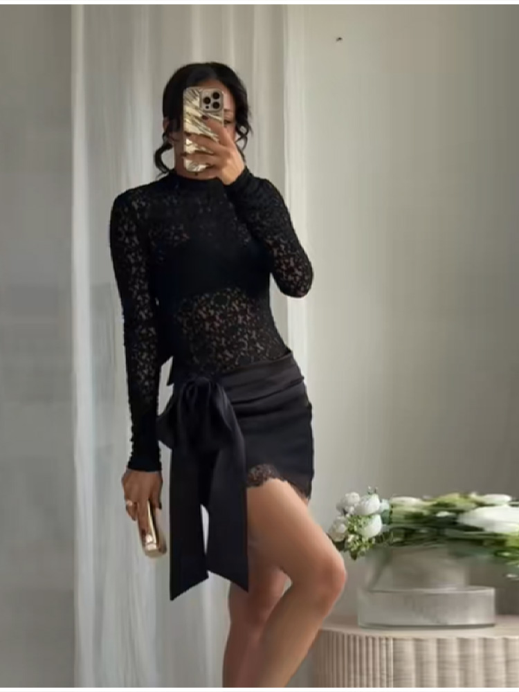 Mode Schwarz Spitze Set Satin  – Summer Clothing Vacation Bewertung und Preis