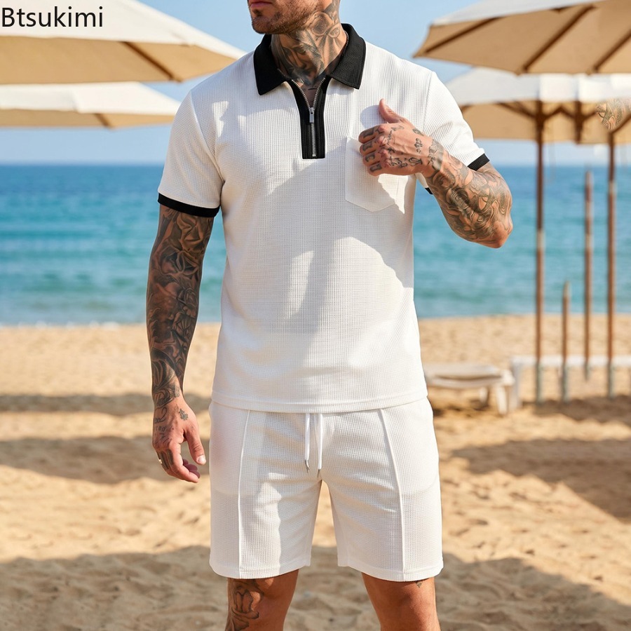 Herren Waffelkragen-Polo Kurza – Summer Clothing Vacation Bewertung und Preis