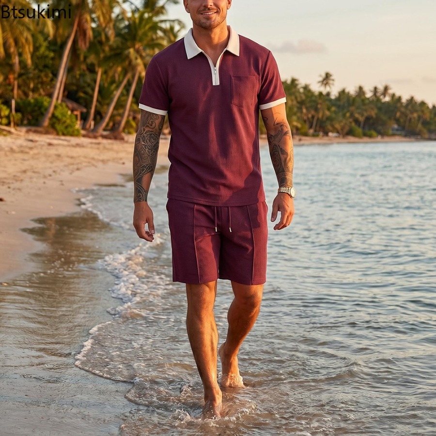 Herren Waffelkragen-Polo Kurza – Summer Clothing Vacation Bewertung und Preis