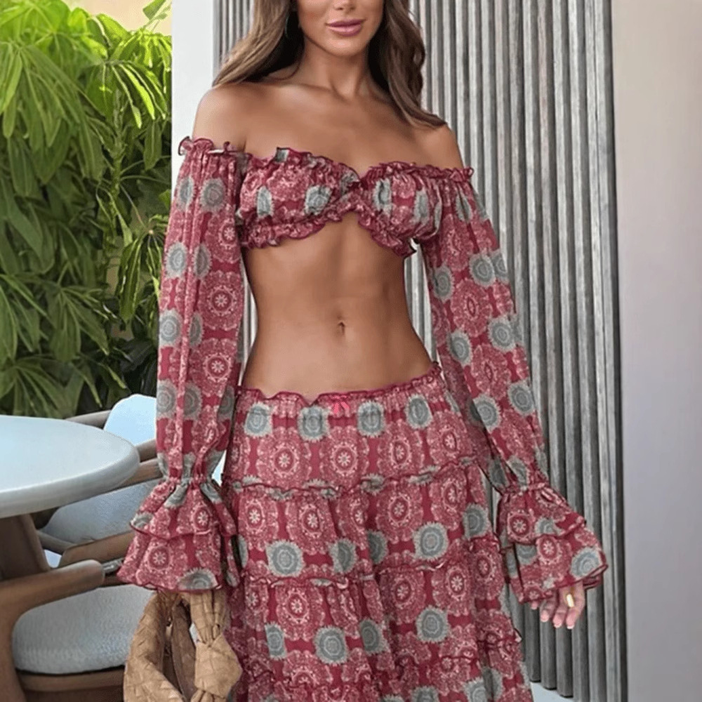 Vintage-Print Rock Zweiteiler  – Summer Clothing Vacation Bewertung und Preis