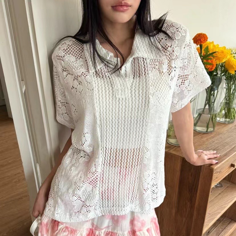 Retro-Kragen Spitzenbluse Dame – Summer Clothing Online Shopping Bewertung und Preis